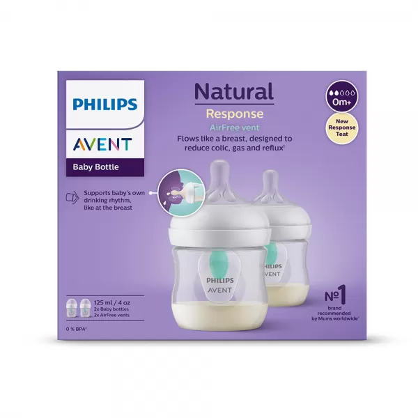 Avent Láhev Natural Response s ventilem AirFree 125 ml, 0m+, 2 ks