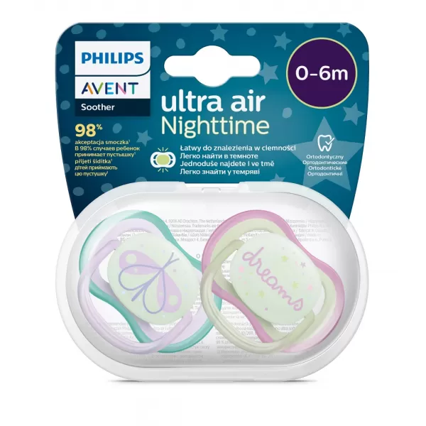 Philips AVENT Šidítko Ultra air noční 0-6m, 2ks