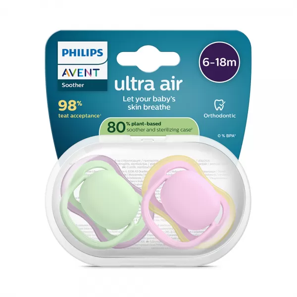 Philips AVENT Šidítko Ultra air růžová/zelená 6-18m dívka, 2ks