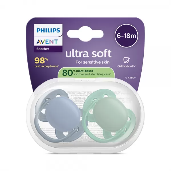 Philips AVENT Šidítko Ultrasoft Premium 6-18m chlapec, 2 ks