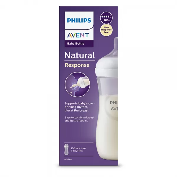Philips AVENT Láhev Natural Response 330 ml, 3m+dárek PETITE&MARS Miska 6m+